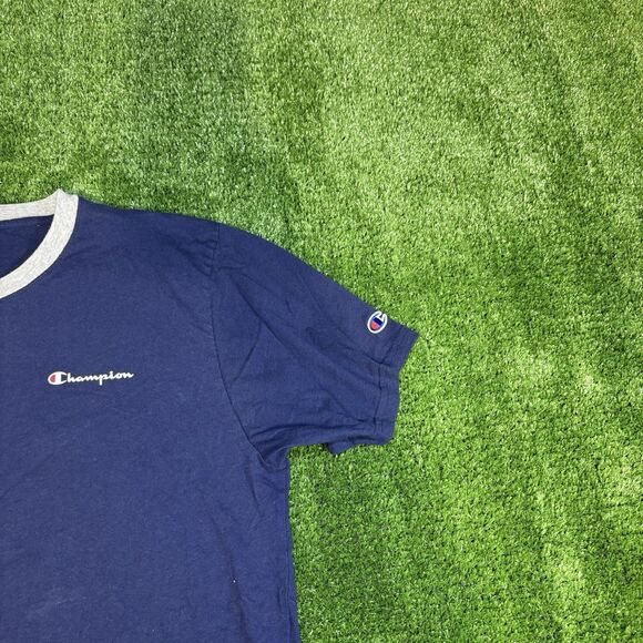 Champion Navy Blue Short Sleeve TShirt Ringer Shirt Small Spell Out Men’s XL - Picture 1 of 6